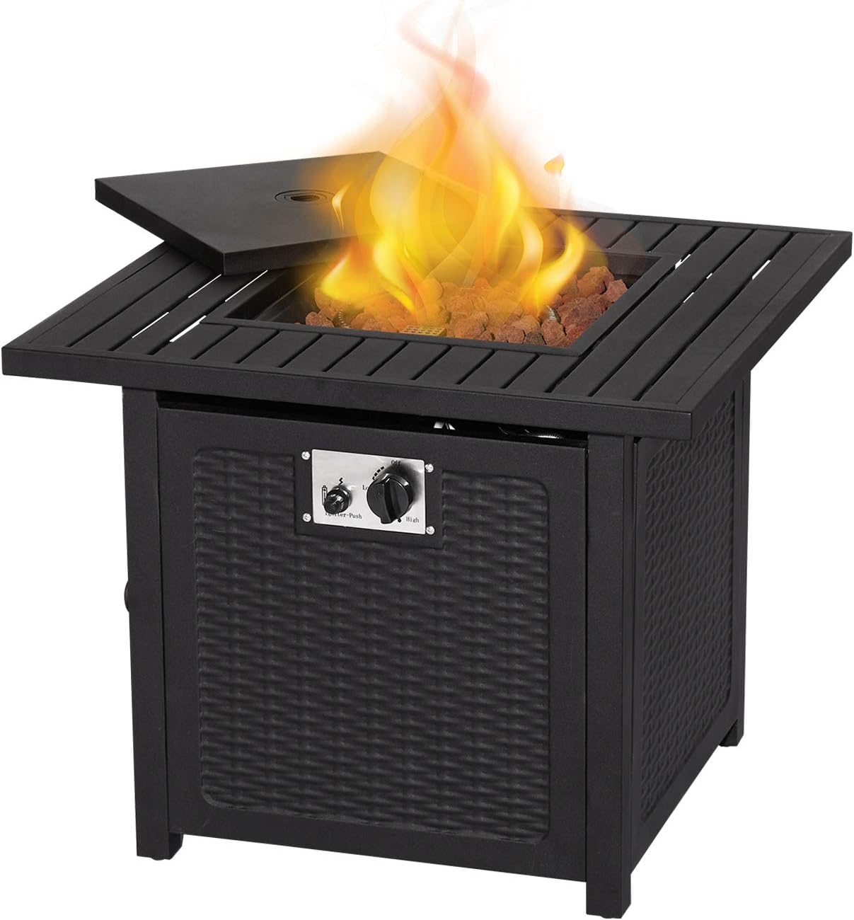 Outdoor Propane Fire Pit Table 30Inch 50,000 BTU Propane Square Gas Fire Pit Table with Cover Electronic Ignition Stove, Auto-Ignition Fireplace with CSA Certification