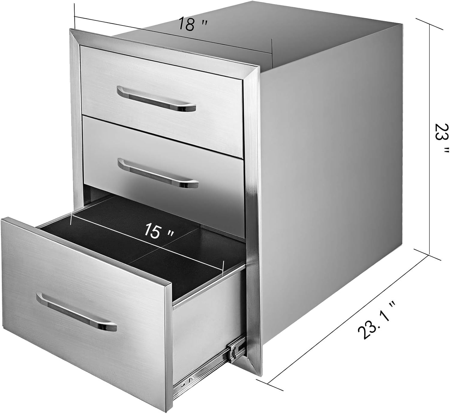 Mophorn 18x23 Inch Outdoor Kitchen Stainless Steel Triple Access BBQ Drawers with Chrome Handle, 18 x23 x 23 Inch