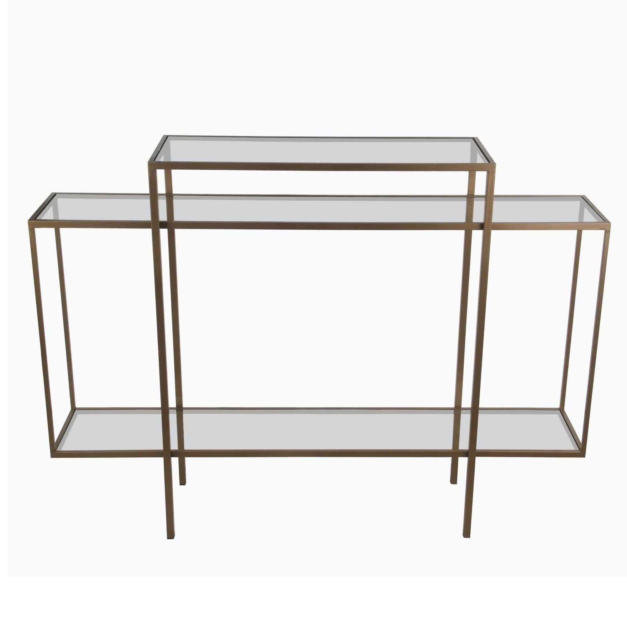 Benzara BM217965 3 Tier Geometric Metal Accent Table with 2 Open Bottom Shelves Gold