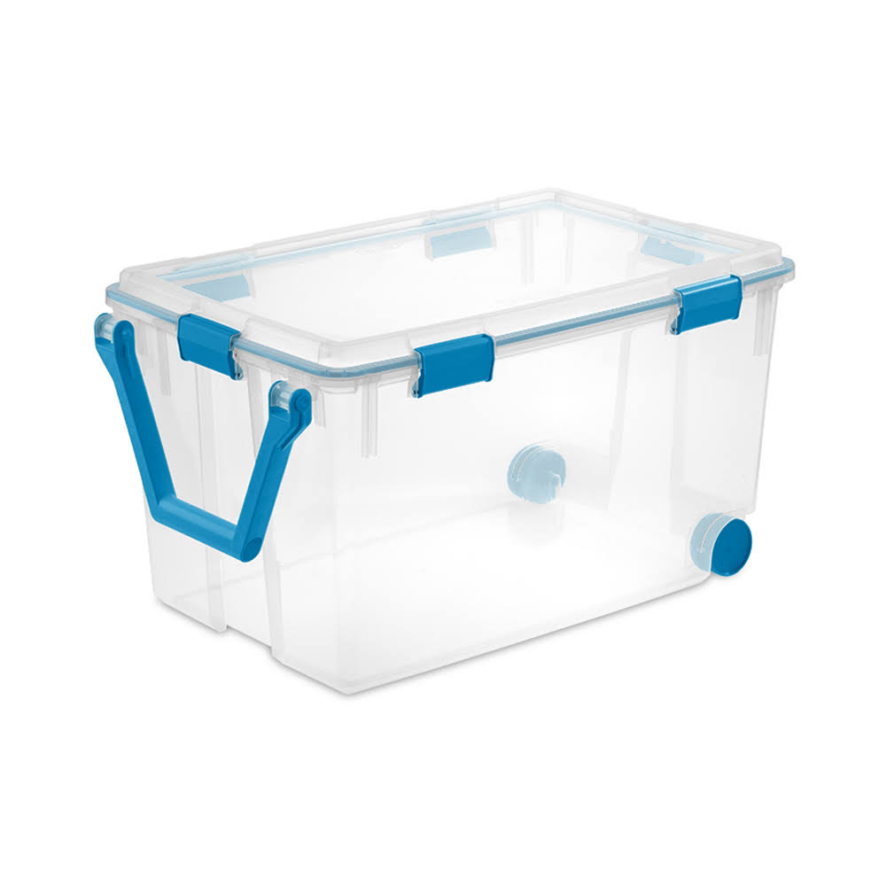 Sterilite 120 Quart Clear Plastic Storage Box u0026 Lid w/ Blue Latches (6 Pack)