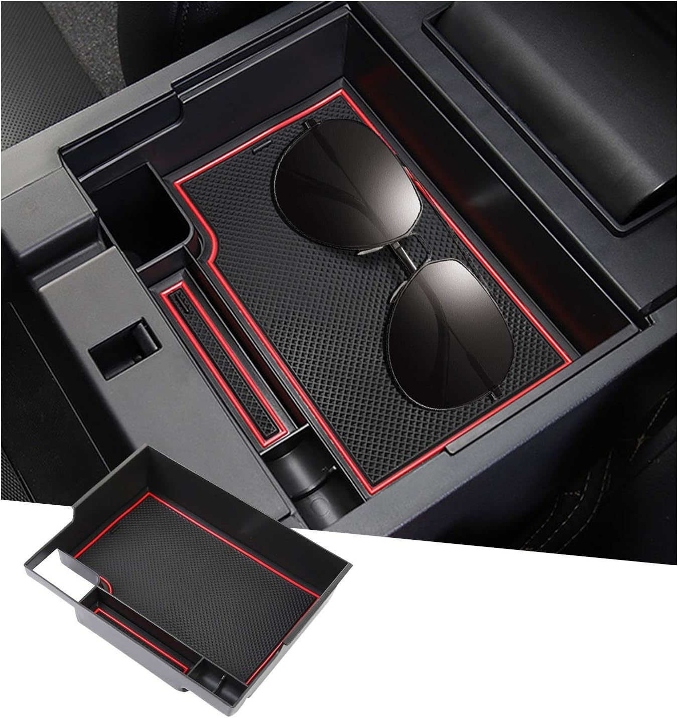 Ruiya Car Center Console Organizer Tray Armrest Storage Box Compatible with 2020 2021 Ford Explorer Insert ABS Materials Car Console Accessory Pallet Container with USB Hole(Storage Box)