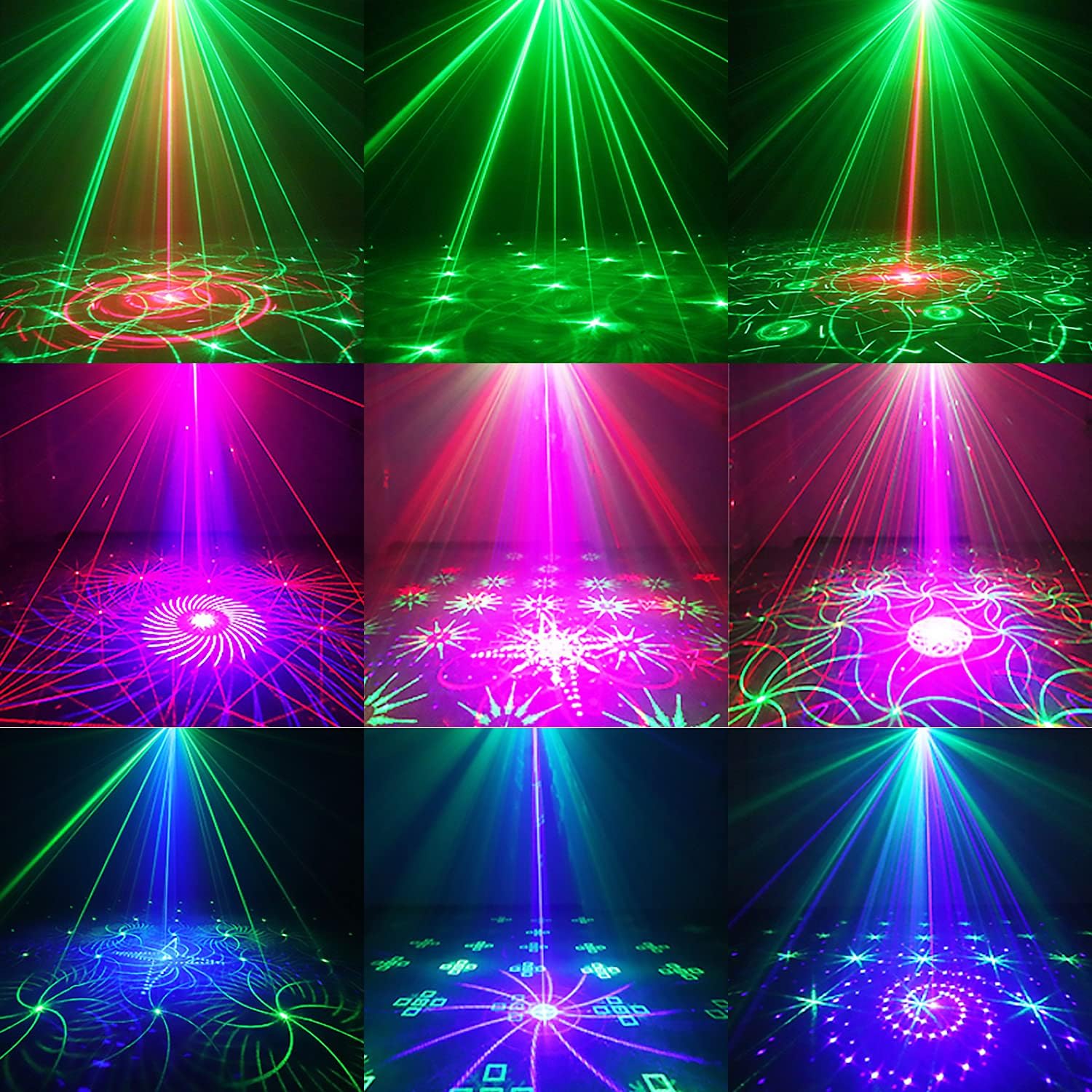 AMKI DJ Disco Lights, 15 Eyes RGB Party Lights Stage Light by DMX512 Control, Sound Activated LED Pattern Strobe Lights for Parties Live Show Xmas Club Bar Disco Dancing