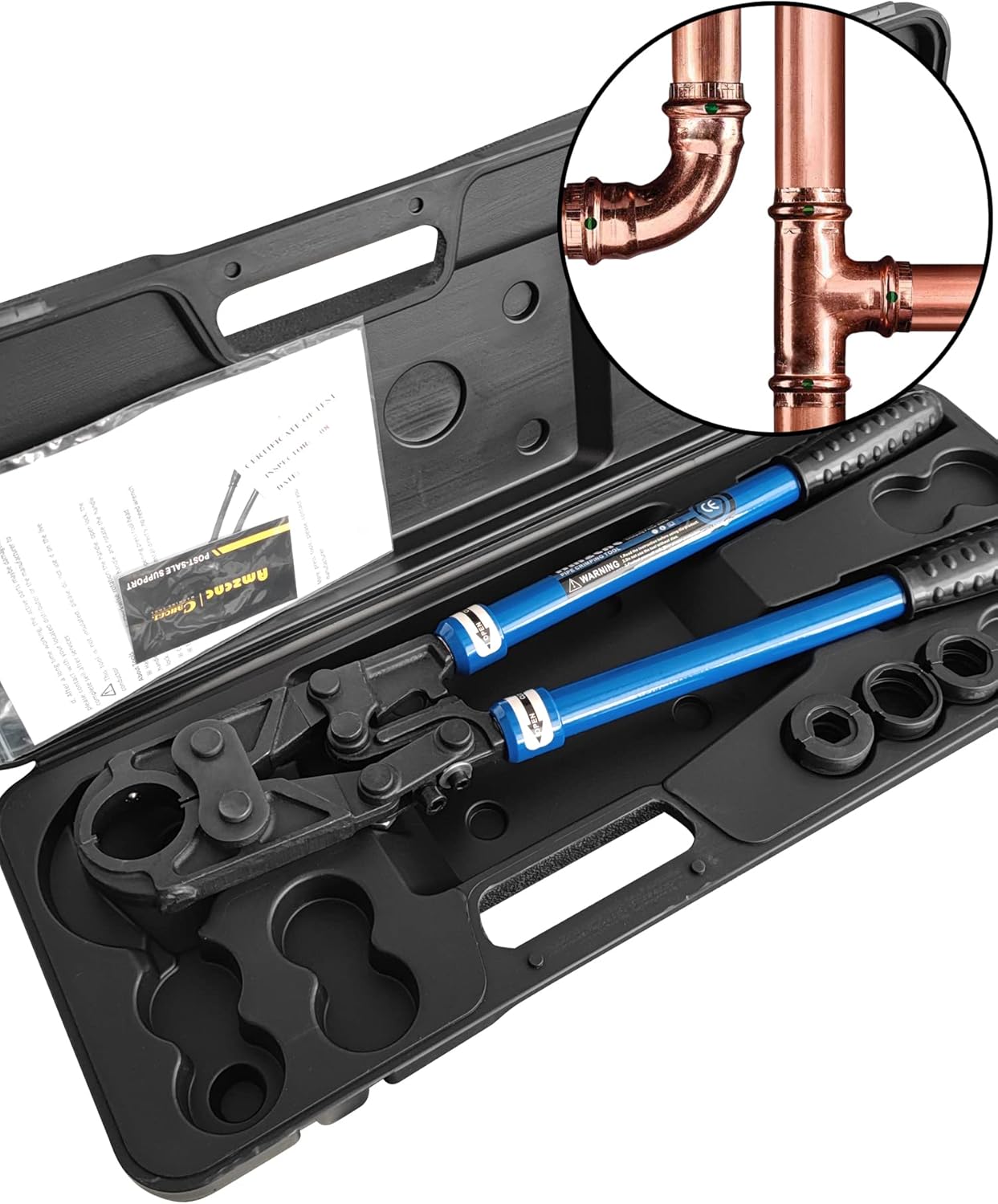 AMZCNC Copper Tube Fittings Crimping Tool Copper Pipe Crimper Press with 1/2,3/4 and 1 inch Jaw for ProPress Copper Fitting-Manufactured Plumbing, Pipe Press Copper Crimp Tool