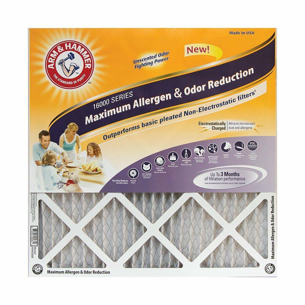 Arm u0026 Hammer Max Allergen u0026 Odor Reduction 20x25x1 Air and Furnace Filter, MERV