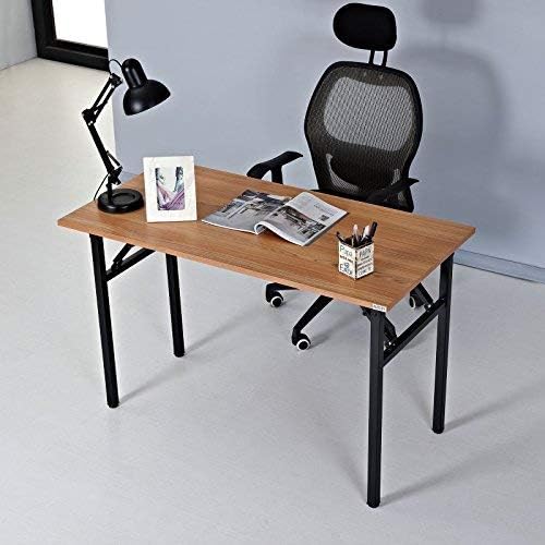 AUXLEY Folding Computer Desk Modern Simple Writing Desk for Home Office Study, Wood and Metal Folding Table (Black, 55