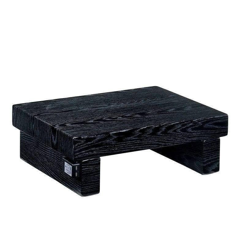 Wooden Nightstand with USB Power Outlet and Wood Grain Details Black