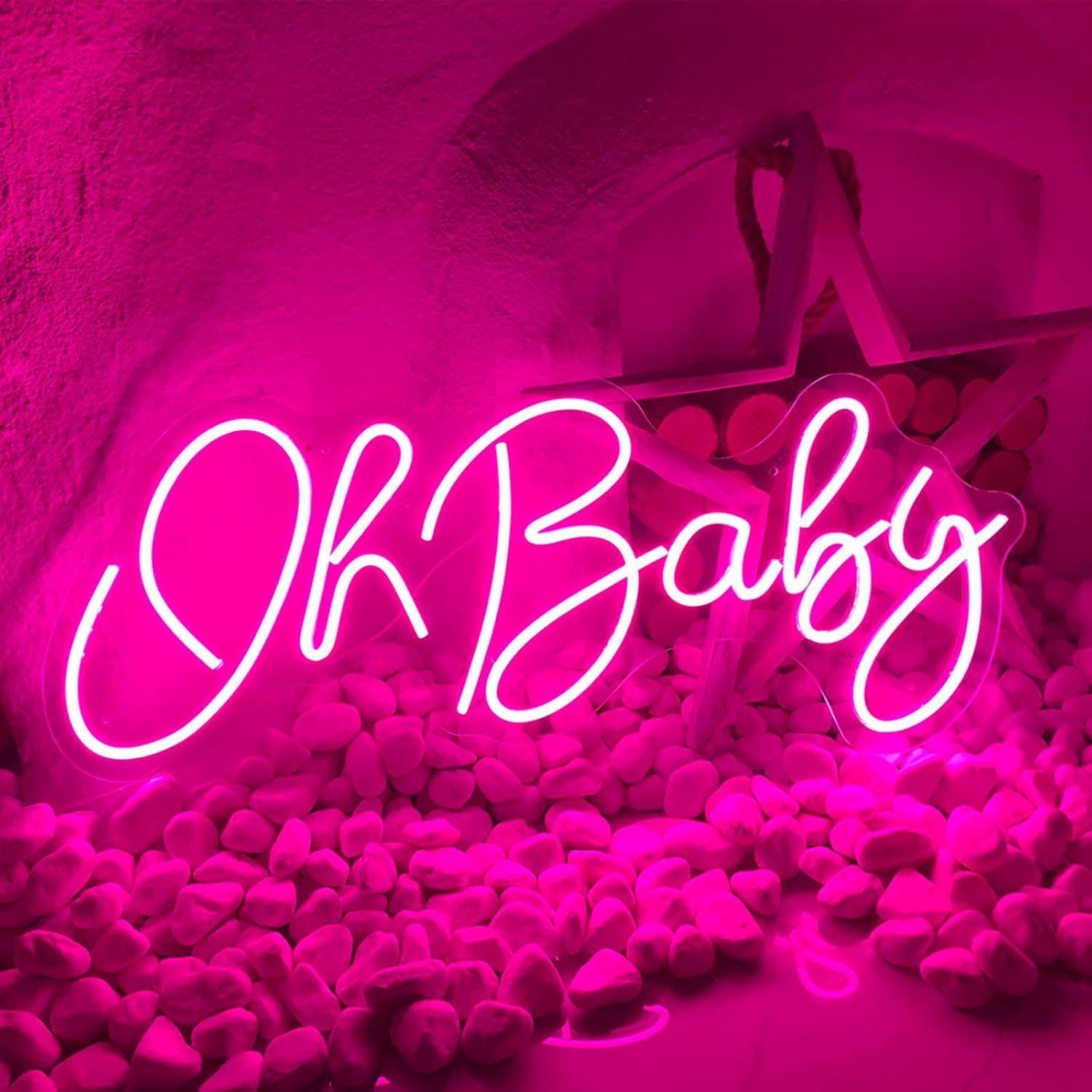 Oh Baby Neon Signs-Transparent Acrylic with Dimmers Light Up Lights Signs Indoor Bedroom Room Decor Wall Led Neon Sign 22.2×20.9 in Bar Christmas Party Wedding Girl Boy Living Room Office Warm White Pack of 2