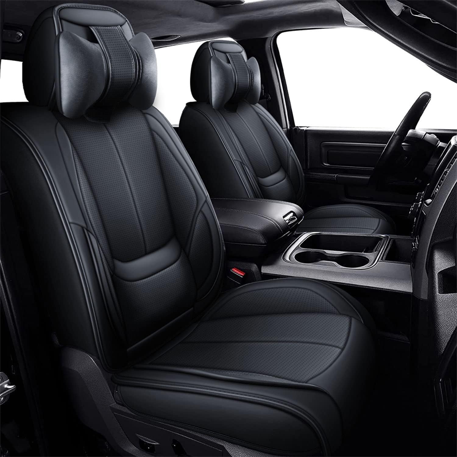 Lovjoyse Car Seat Covers,Breathable Lumbar Support&nbsp;Full Set Seat Covers, Nappa Leather Auto Seat Protectors with Head Pillow, Universal Car Accessories Fit for Most Sedans SUV Truck(Gray)