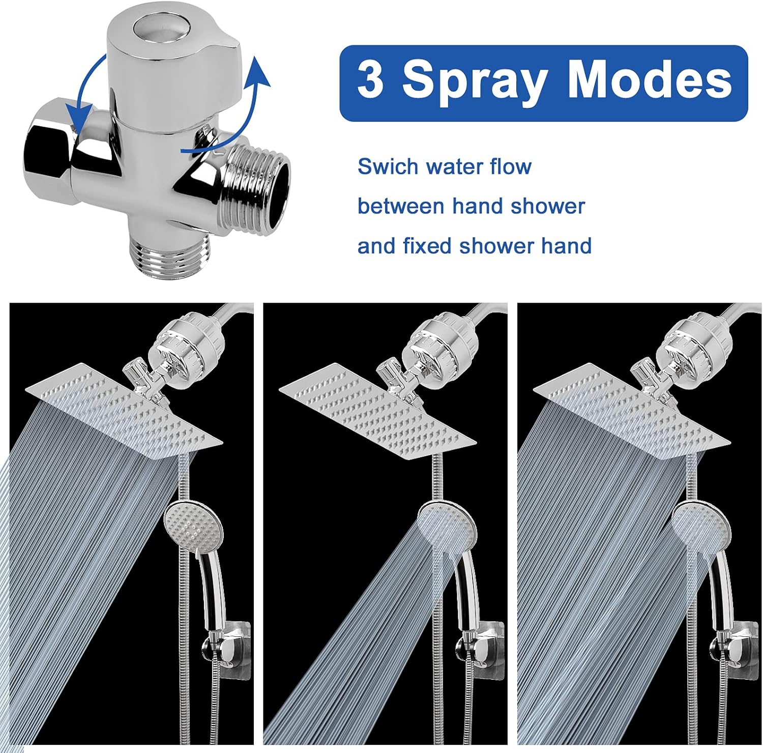 NearMoon Filtered Shower Head , High Pressure 8″Square Rain Shower Head and 5 settings Handheld Shower Filter Combo with Self-adhesive Holder/1.5M Hose -1 Replaceable Filter Cartridge (Chrome) Pack of 2