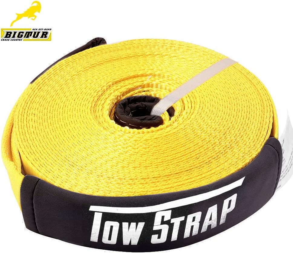 BIGTUR 66' X 2'' Recovery Tow Strap Tree Snatch Strap ,Emergency Off Road Truck Accessories Towing Winch Snatch Strap 17600lb Capacity Pack of 2