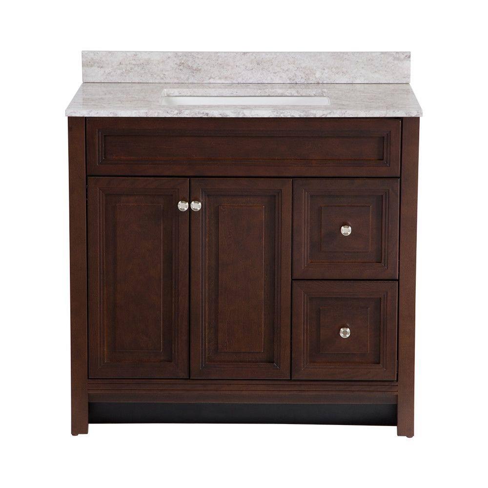 Home Decorators Collection Brinkhill 37 in. W x 39 in. H x 22 in. D Bathroom Vanity in Cognac with Stone Effects Vanity Top in W