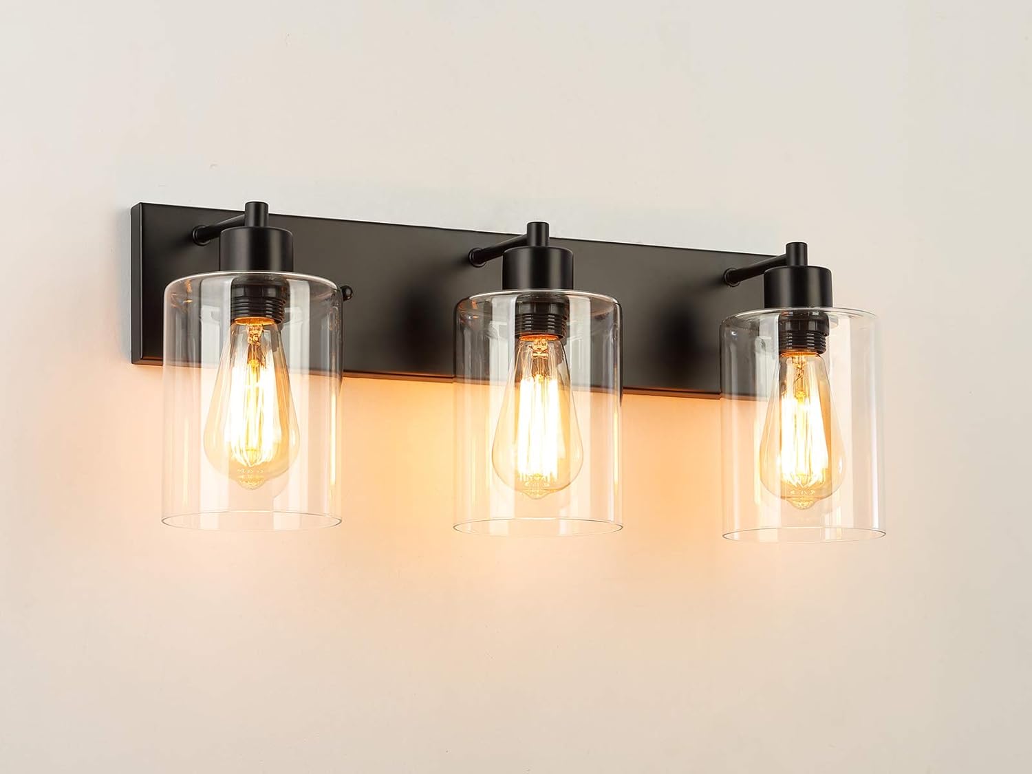 ZZ Joakoah&reg; Vintage 3-Light Bathroom Vanity Light with Clear Glass Shades, Black Metal Wall Lamp Sconce Light Fixture for Bathroom