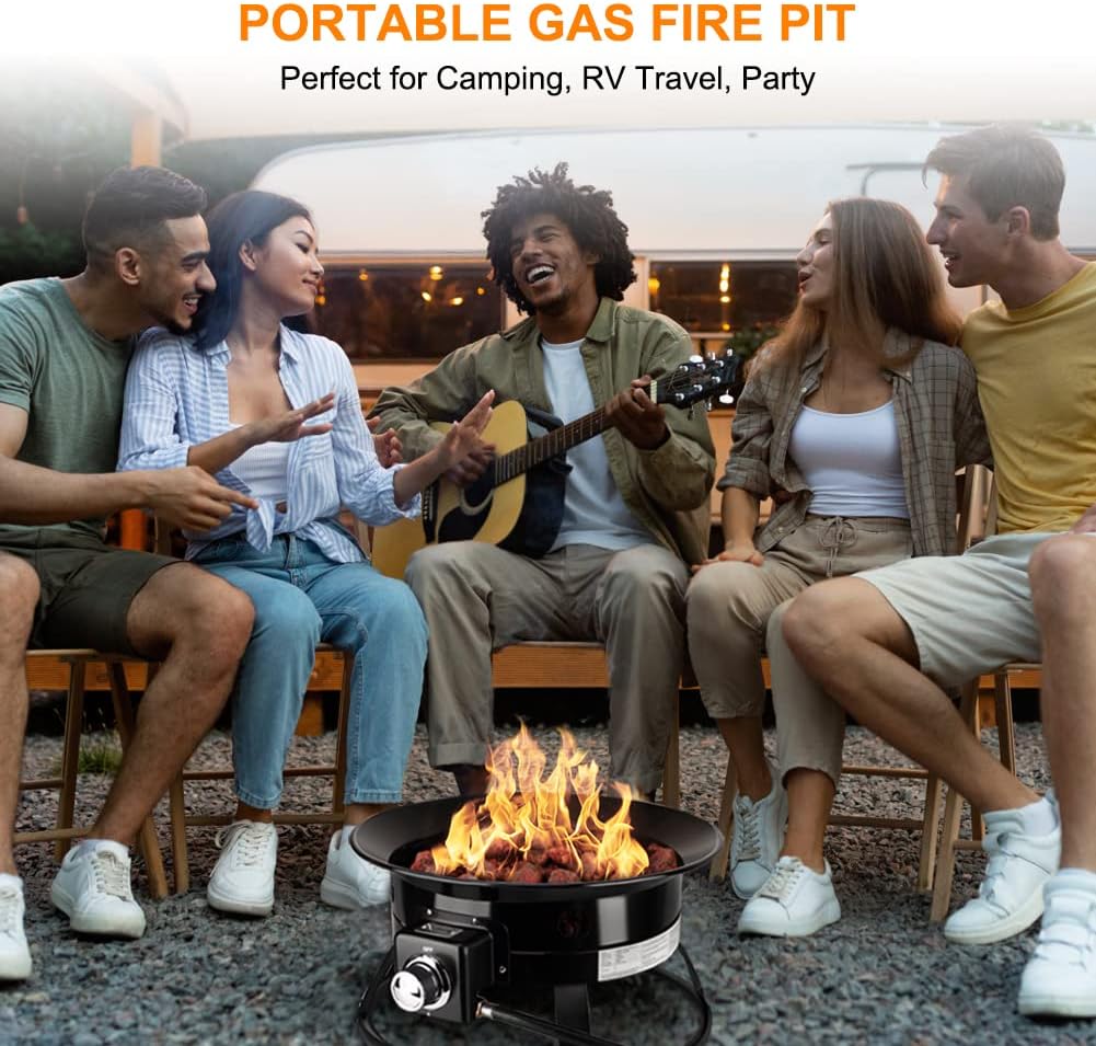 Camplux Portable Propane Gas Fire Pit, Outdoor Smokeless Fire Bowl for RV Camping Backyard Party, FP19MB 19 Inch Diameter, Black