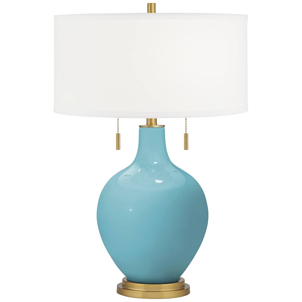 Color + Plus Nautilus Toby Brass Accents Table Lamp, Blue