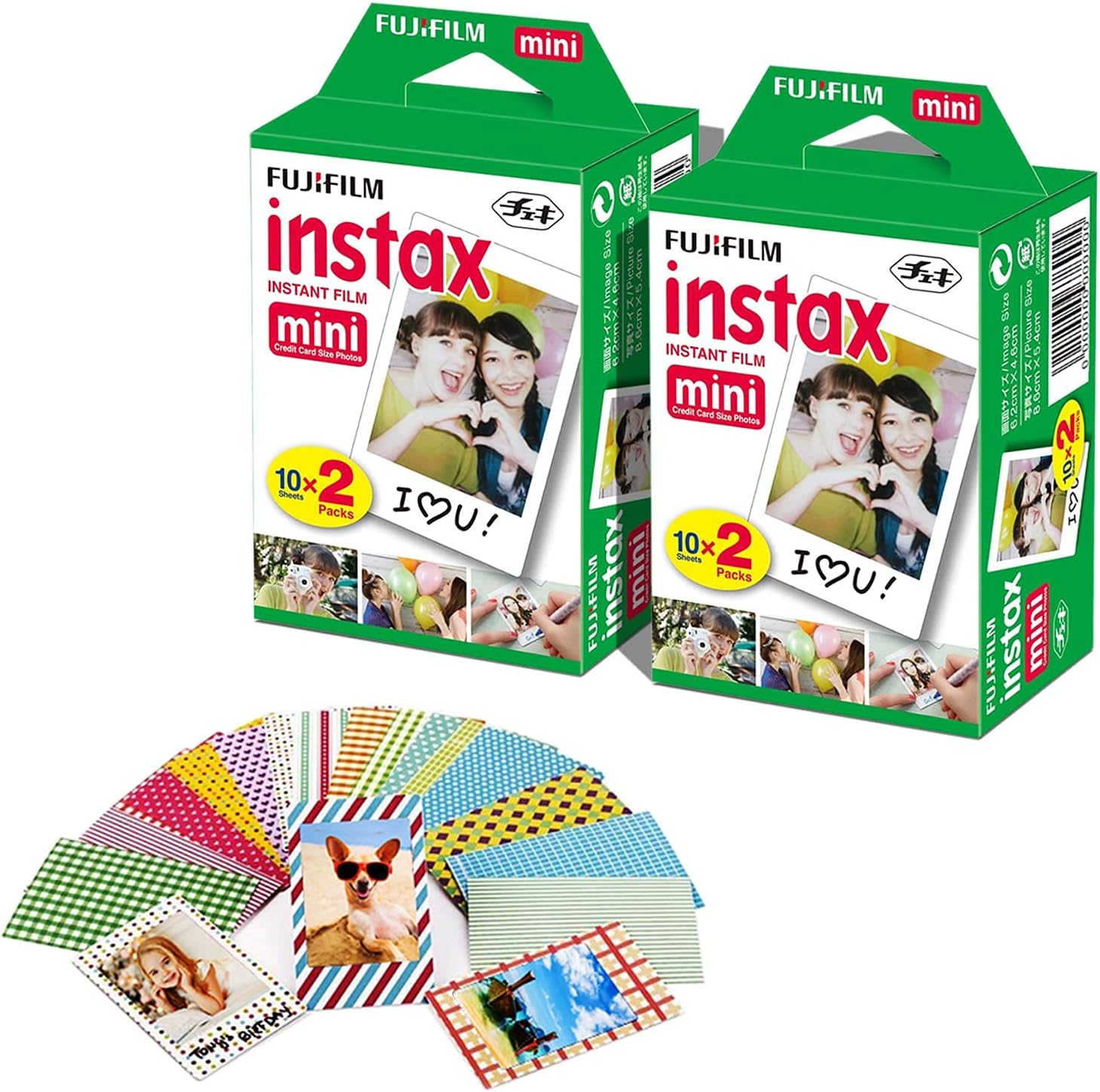 FUJIFILM Polaroid Film Instax mini Instant Film-2 pk (2 x 20)|Includes 40 Photo Sheets, 60 Colorful Mini Photo Stickers-Fits Fuji Instax Mini Film 11, 9&8 Camera, Fuji SP-1, SP-2, Mini Polaroid Film Pack of 2