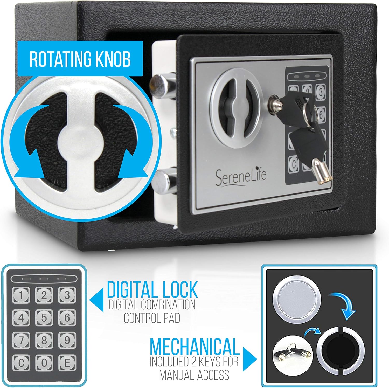 Safe and Lock Box - Safe Box, Safes And Lock Boxes, Money Box, Safety Boxes for Home, Digital Safe Box, Steel Alloy Drop Safe, Includes Keys- SereneLife SLSFE14 Pack of 2