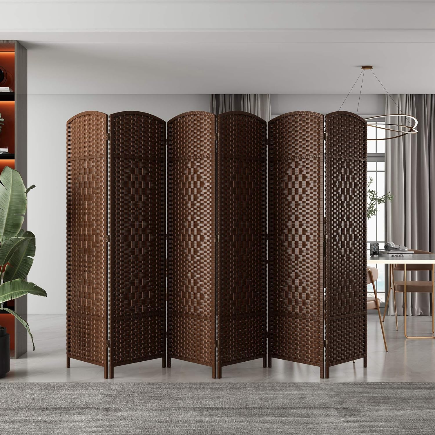 JAXSUNNY 6 Panel Room Divider Weaved Double Hinged,Folding Pprivacy Partial Partition Freestanding Room Screen in Vintage Style, Dark Brown
