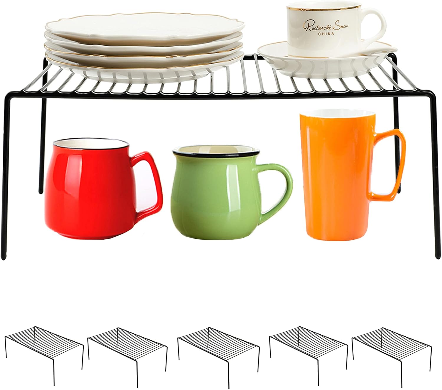 iPEGTOP 6 Pack Large (15.7 x 9.4 Inch) Freezer Cabinet Storage Shelf Rack, Rustproof Stainless Steel Kitchen Organizer Space Saver for Fridge Pantry Shelves Countertops - White Pack of 2