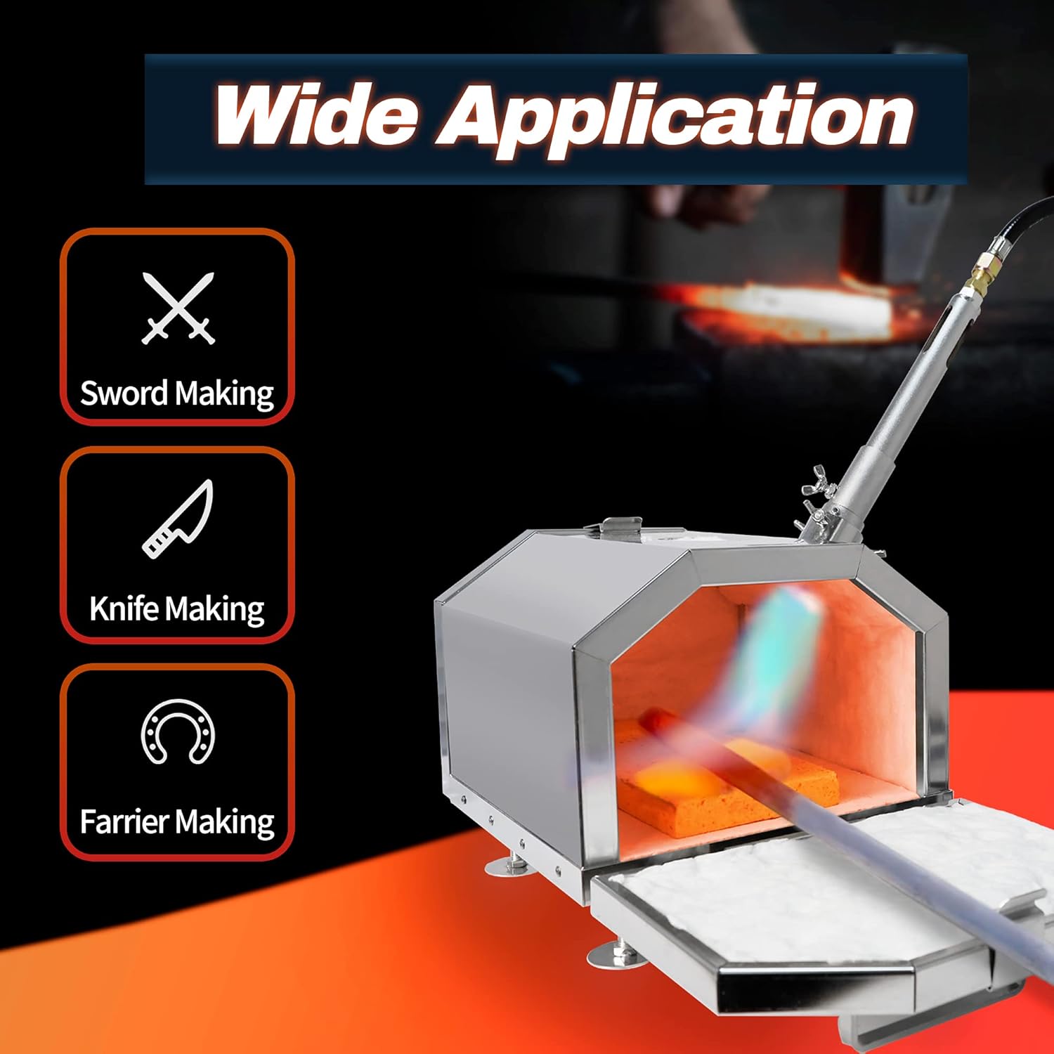 GONGYI GF100 Propane Gas Forge Portable Gas Forge Full Stainless Steel 304 Single Burner Knife Making Blacksmith Kit for Farrier Sword