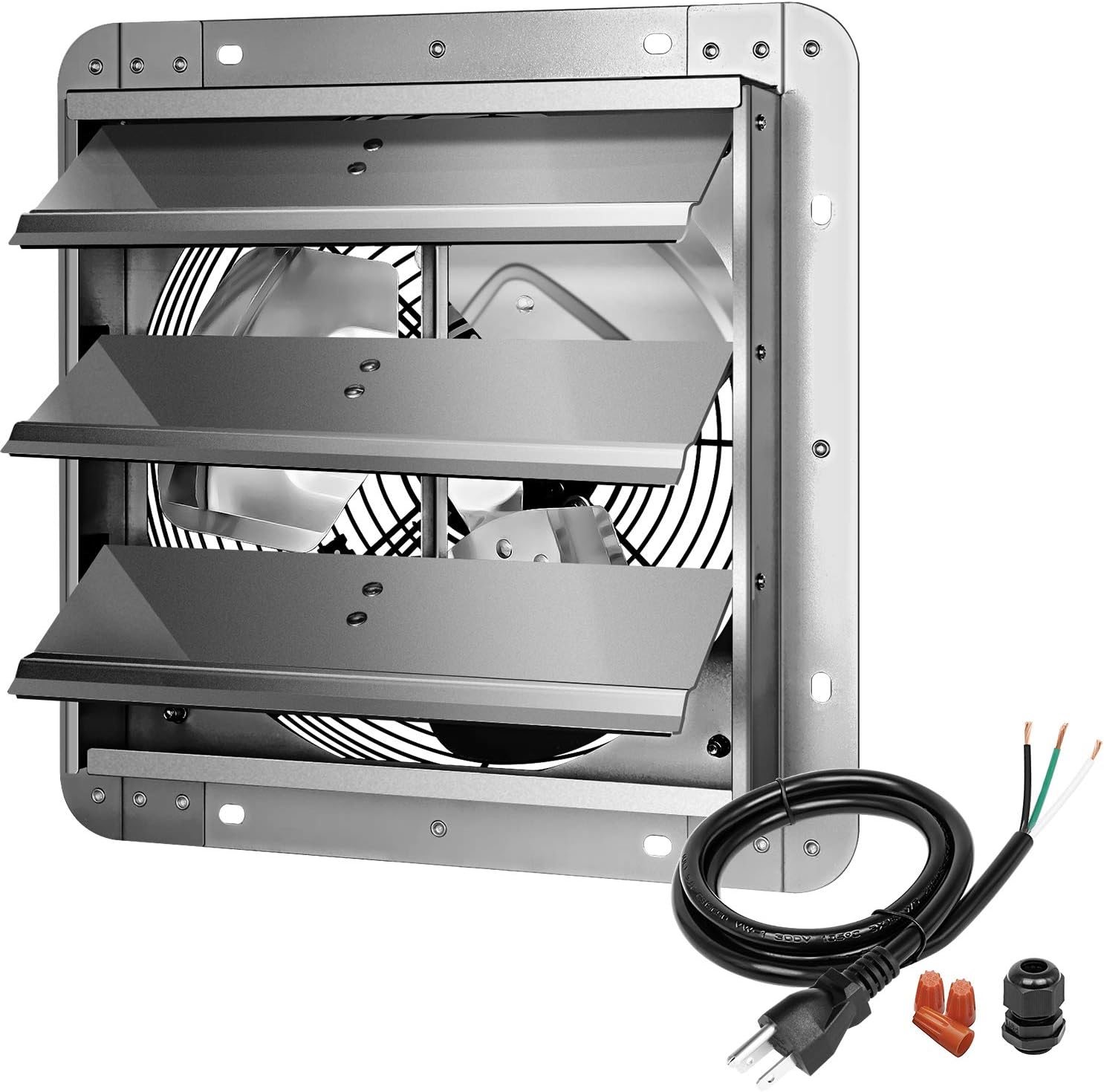 iPower 3-Speed 12 Inch Shutter Variable Exhaust Fan Aluminum, 1620RPM, 940CFM, with Build Controller, Silver Pack of 2