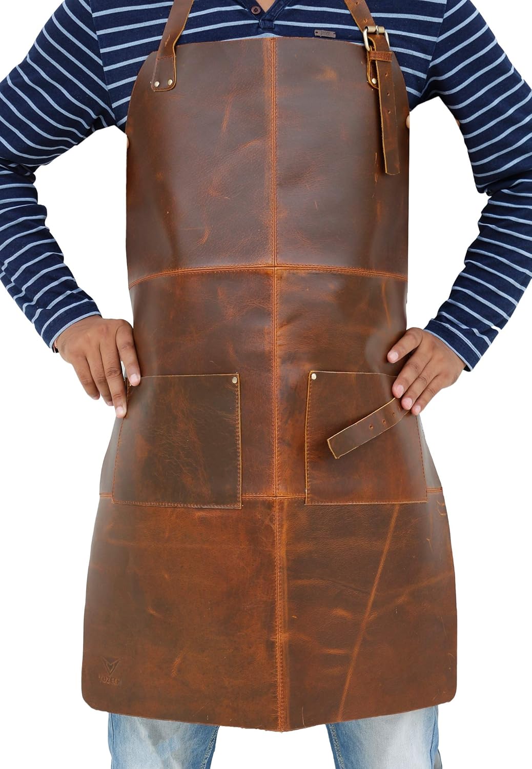 Tuzech Durable Leather Apron Utility/Tool Pockets/Adjustable/Chef/Butcher/Metalworker/Carpenter/Blacksmith/Heavy Duty, Handmade Adjustable Tool Apron - 30.5x23.5 Inches (Double Pocket) Pack of 2