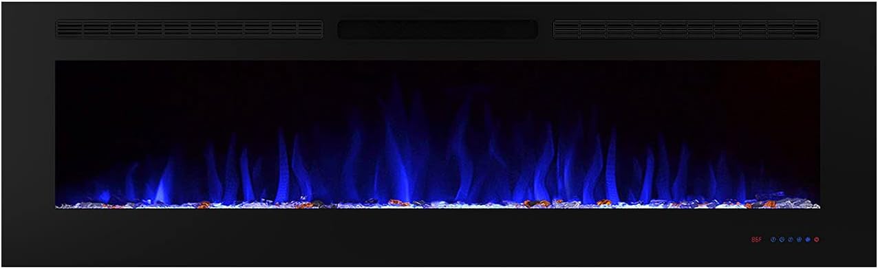 Benrocks 72 Inches Electric Recessed Fireplace with 750/1500 Watt Heater, Overheating Protection, Logset & Crystal, Adjustable Flame and Temperature by Touch Panel & Remote