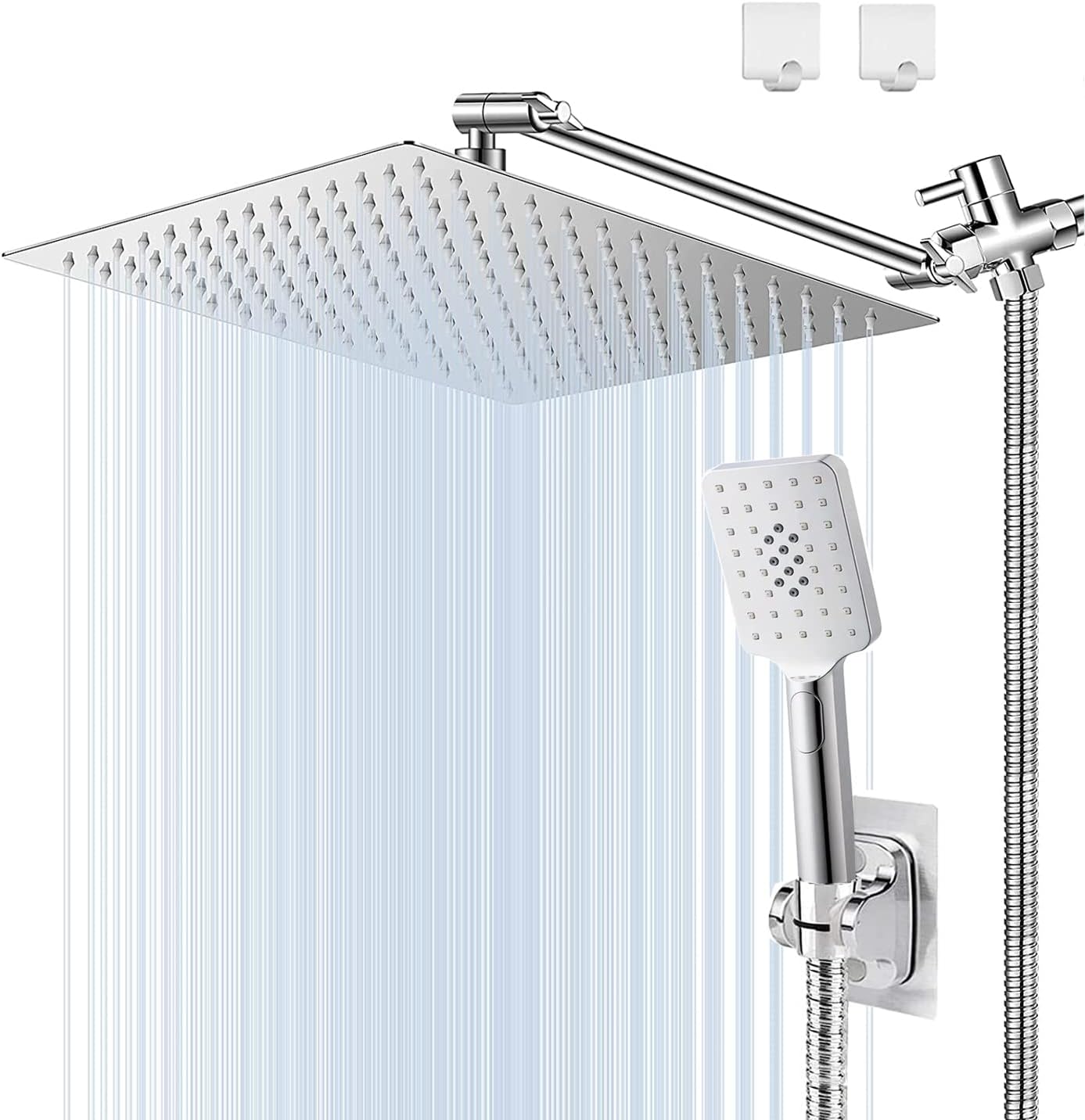Shower Head,Rainfall Shower Head with Handheld Combo, 10'' High Pressure Rainfall Shower Head / 3 Modes Handheld Showerhead Combo with 11'' Extension Arm, Shower Holder/78'' Hose (chrome) Pack of 2