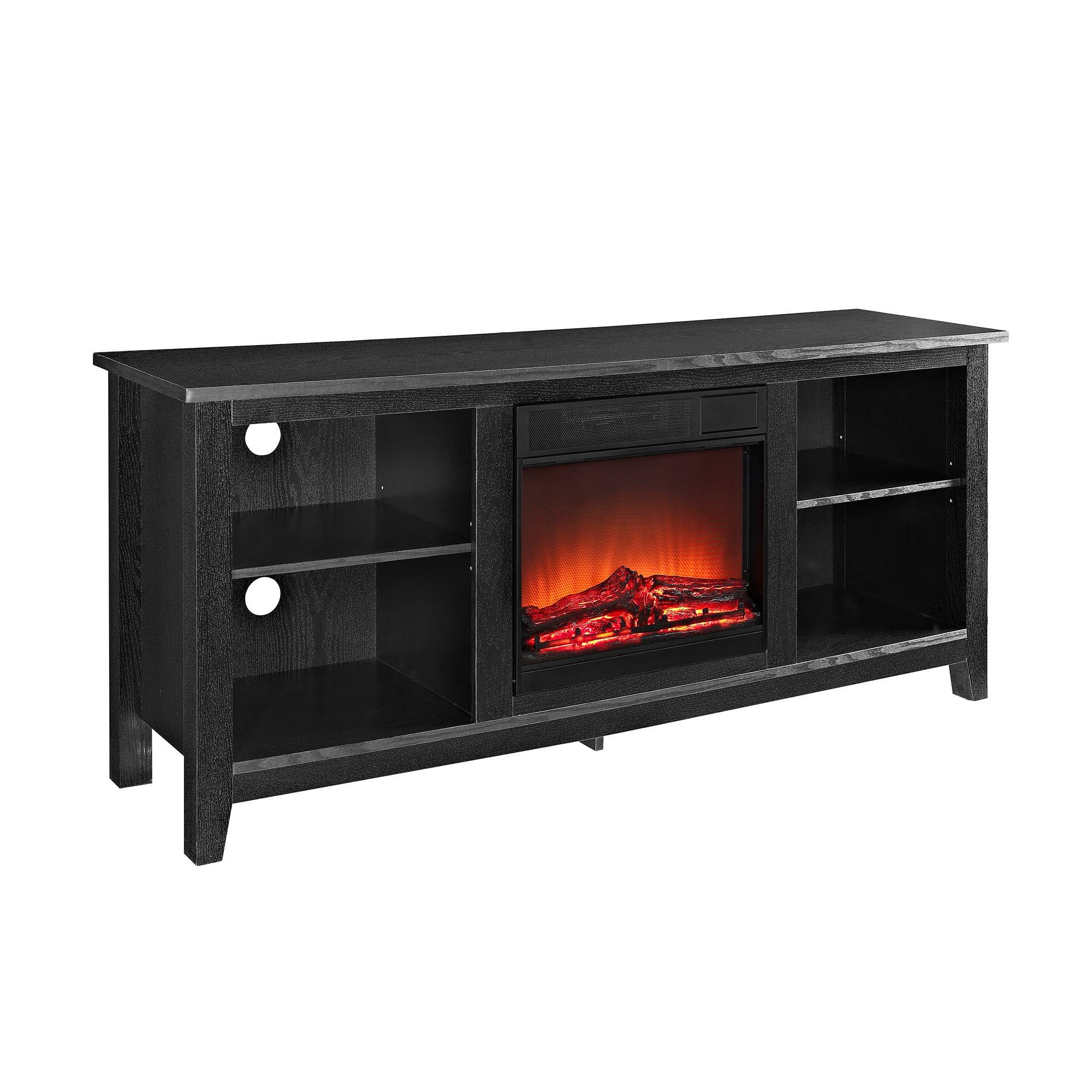 58 Wood TV Stand Console with Fireplace Black Saracina Home