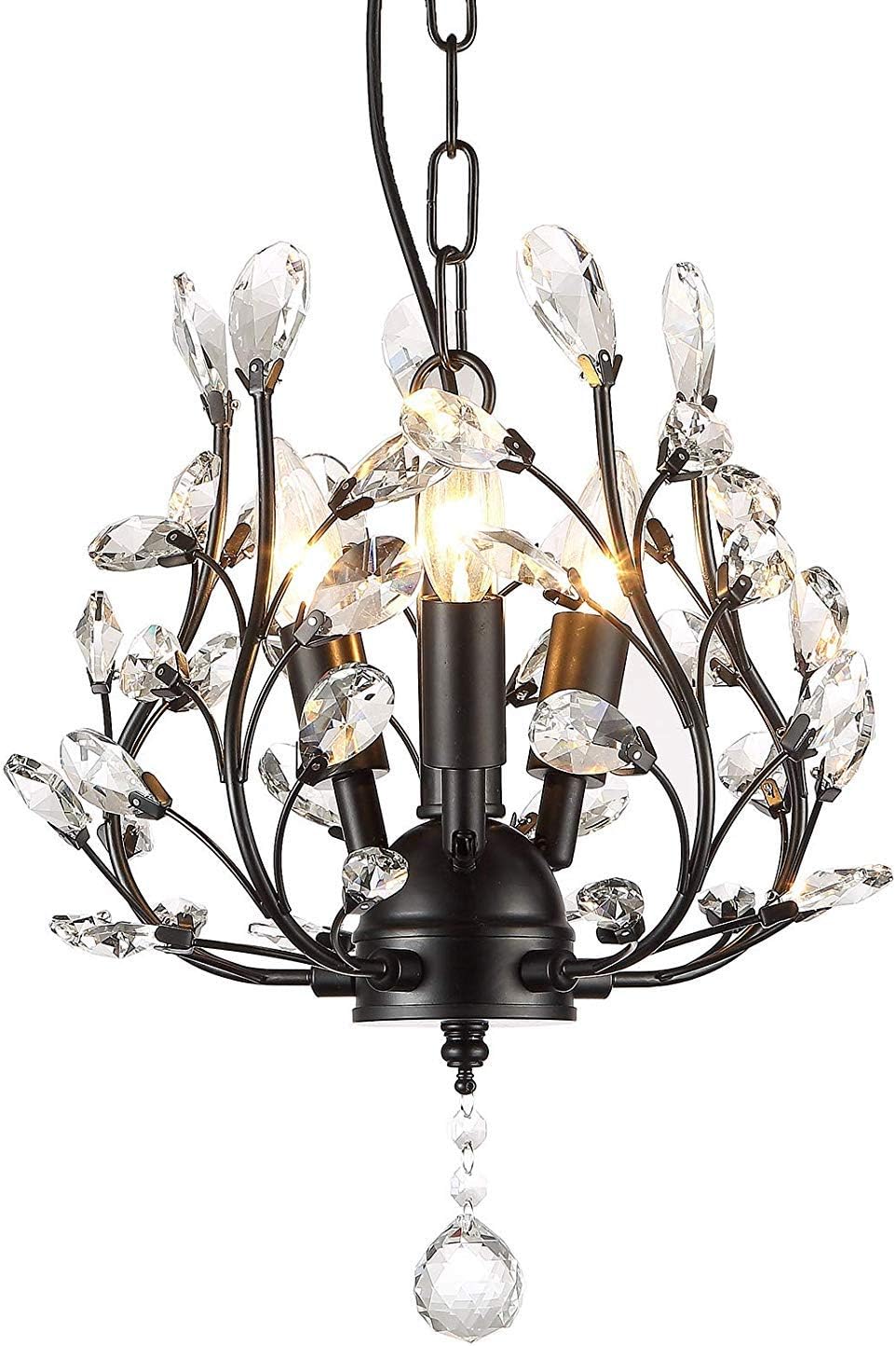 Garwarm 8-Light Vintage Crystal Chandeliers Ceiling Lights LED Light Crystal Pendant Lighting Ceiling Light Fixtures Chandeliers Lighting for Living Room Bedroom Restaurant Porch Chandelier(Black)