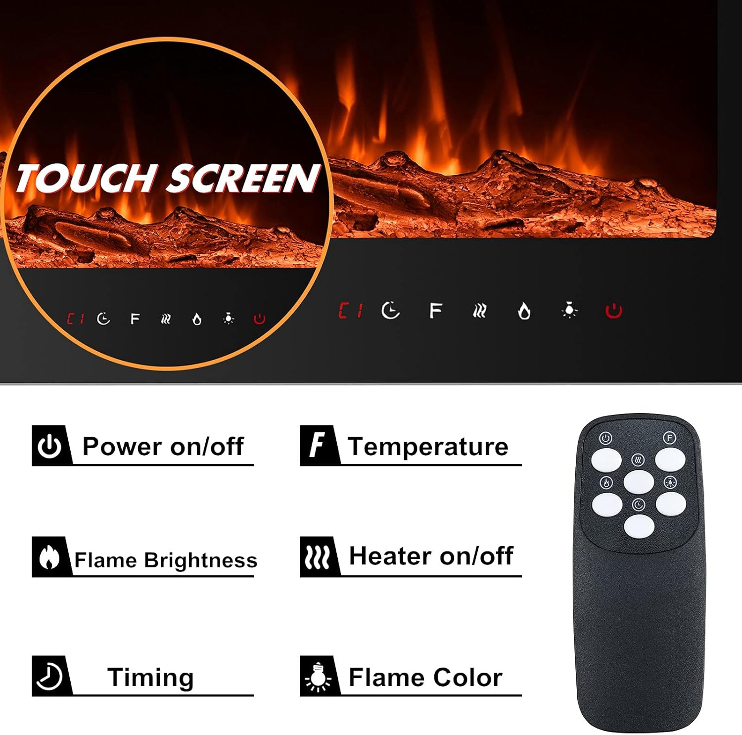 Homajor 60 inch Electric Fireplace Inserts, Electric Fireplace Wall Mounted, Led Fireplace, Recessed Fireplace, 9 Flame Colors, Remote Control w/Timer
