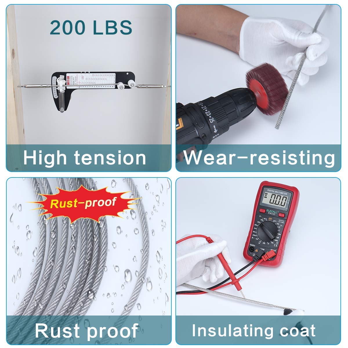 Muzata 165 Feet Wire Rope Crystal Vinyl Coated Galvanized Steel 3/16