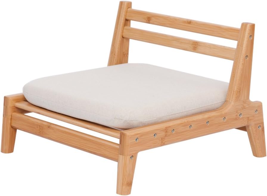 CENZEN Bamboo Floor Seat Chair for Living Room Japanese Balcony Chair with Cushion Accent Furniture (S)