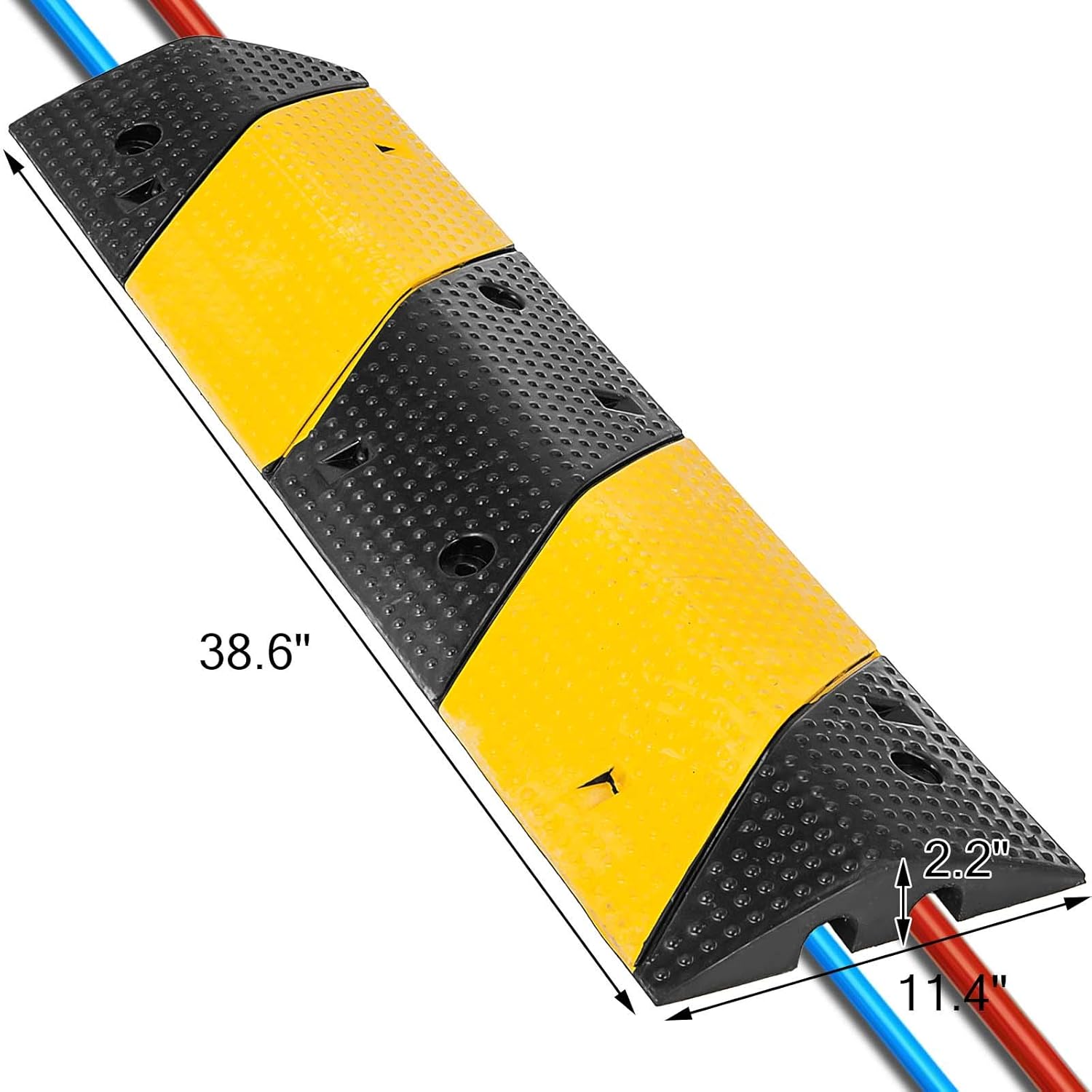 Happybuy 3 Feet Rubber Driveway Modular 22046lbs Load 38.6 x 11.4 x 2.2 Cable Protector Ramp for Garage Gravel Roads Asphalt Concrete (2-Channel, 3ft-Speed Bump, Black and Yellow Pack of 2