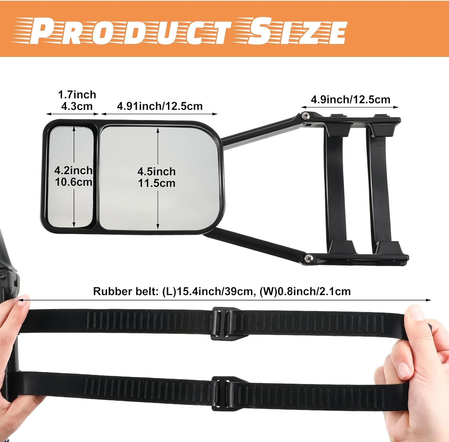 2 Pieces Black Car Towing Mirror Clip on Side Extension Towing Mirror 360 Degree Rotation Adjustable Dual View Tow Mirror for Car Truck Auto Caravan