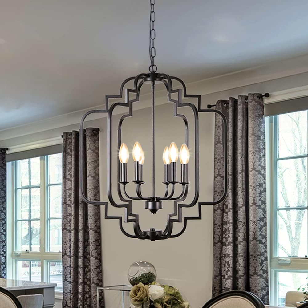 Tochic Farmhouse Chandelier Modern Light,6 Lights Orb Lantern Metal Pendant Lighting for Dining Room,Black Rustic Vintage Ceiling Light Fixture for Entryway,Kitchen Island,Hallway,Living Room,23&rdquo;W