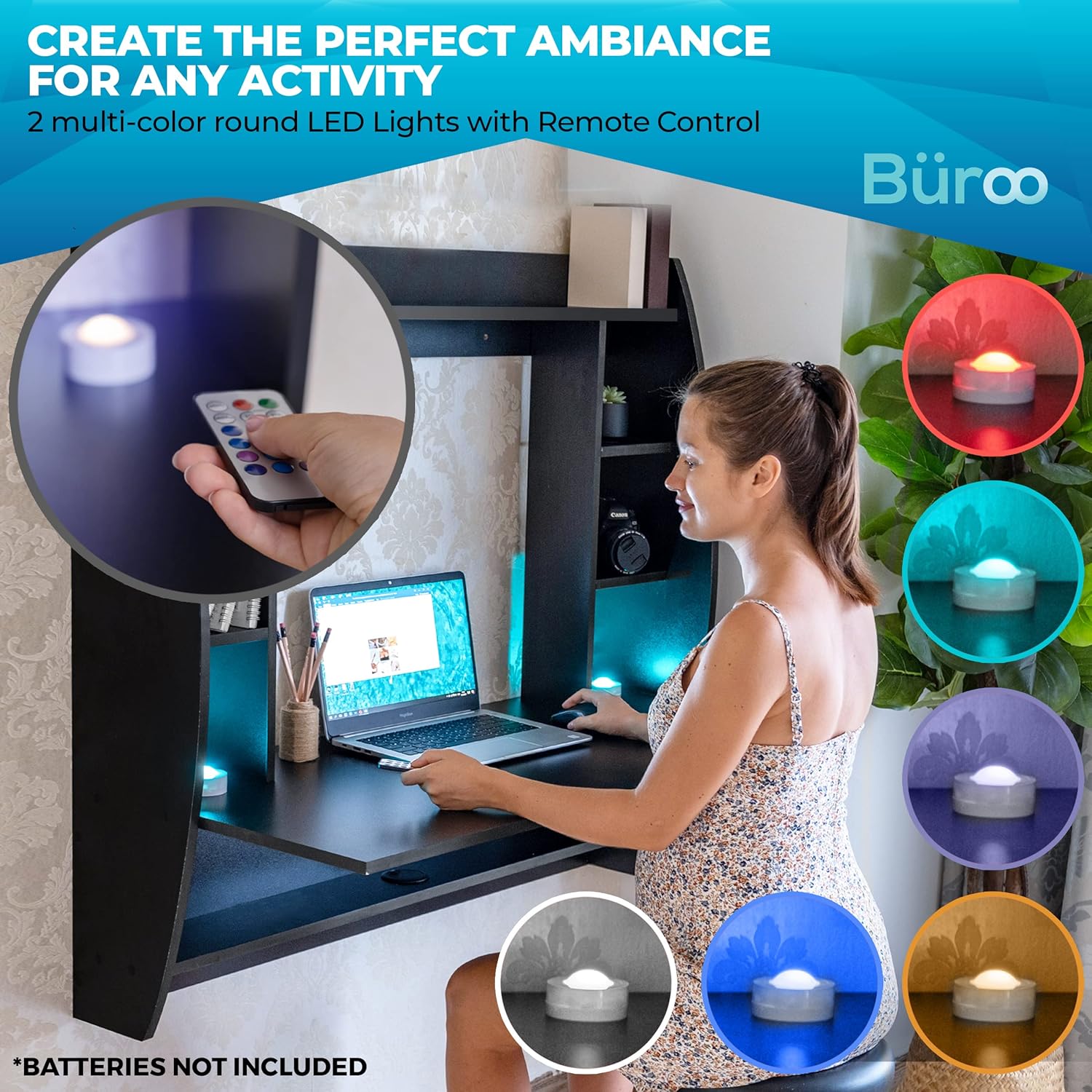 B&Uuml;ROO Floating Desk - Beautiful Wall Desk for Small Spaces - Modern Wall Mounted Desk with 2 LED Lights - Sleek Wall Table with Shelves - Wall Mount Desk - Adjustable Height (Large Black)