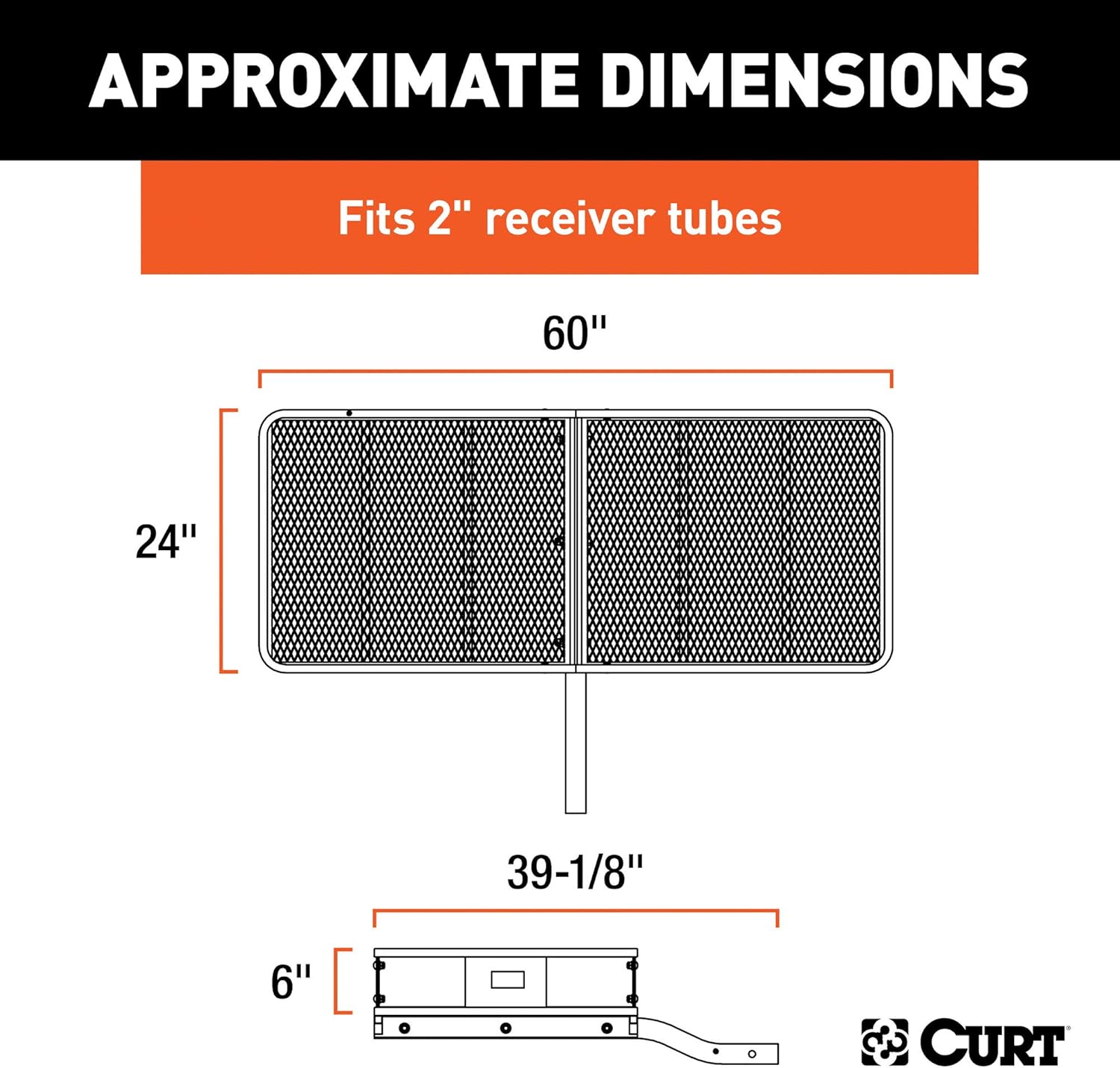 CURT 18152 60 x 24-Inch Basket Hitch Cargo Carrier, 500 lbs Capacity, Black Steel, 2-in Fixed Shank