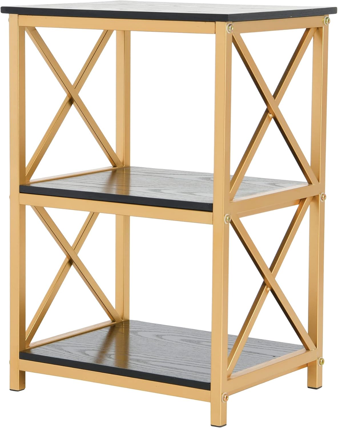 Creative Co-Op Crossline Side Table, Black and Gold