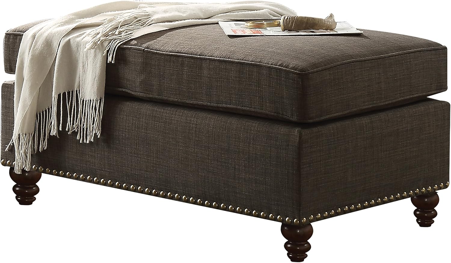 ACME Aurelia II Charcoal Linen Ottoman