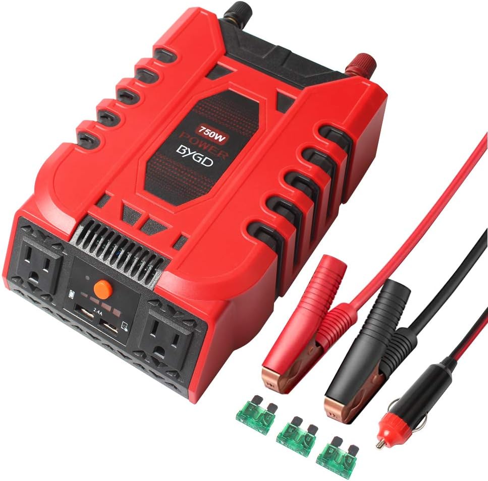 BYGD Car Power Inverter 750W 12V DC to 110V AC Converter with 2 Outlets and Dual 2.4A USB Ports Fast Car Charger Adapter(750W) Pack of 2