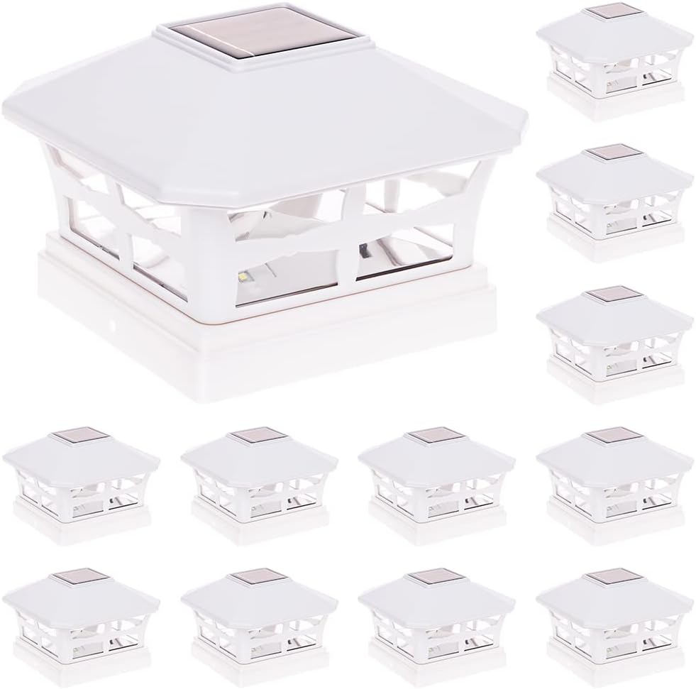 GreenLighting 8 Pack Mission Style Light Solar Powered Post Cap Light for 5 x 5 PVC Posts (White)
