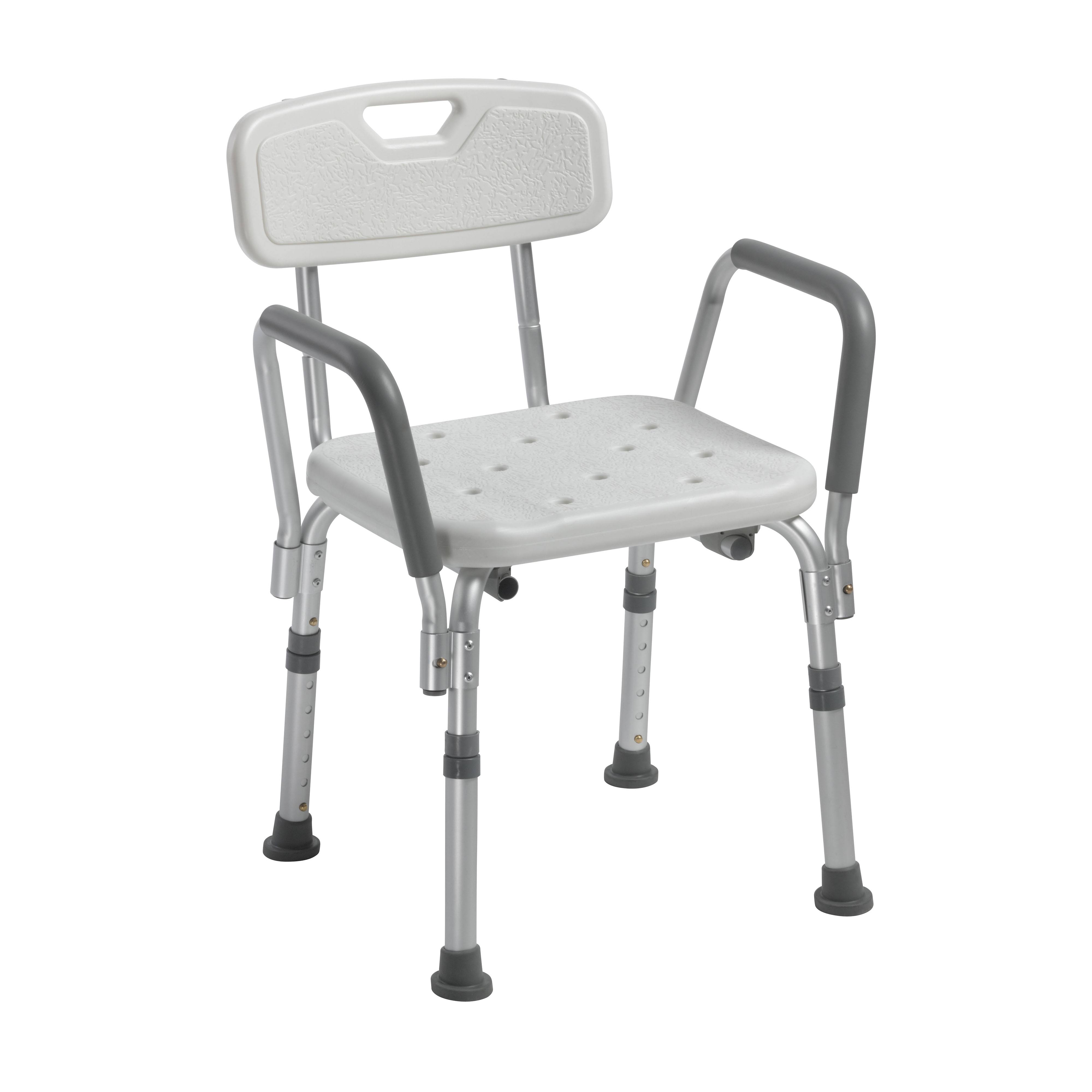 Drive Medical Knock Down Bath Bench with Back and Padded Arms, White