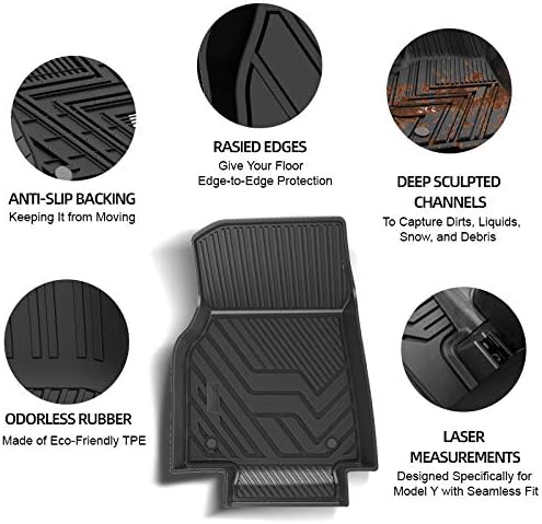 TESHOP Car Floor Mats Compatible with Tesla Model Y 2020 2021, All Weather Waterproof Car Floor Liners with Raised Edges for Front and Rear, Black