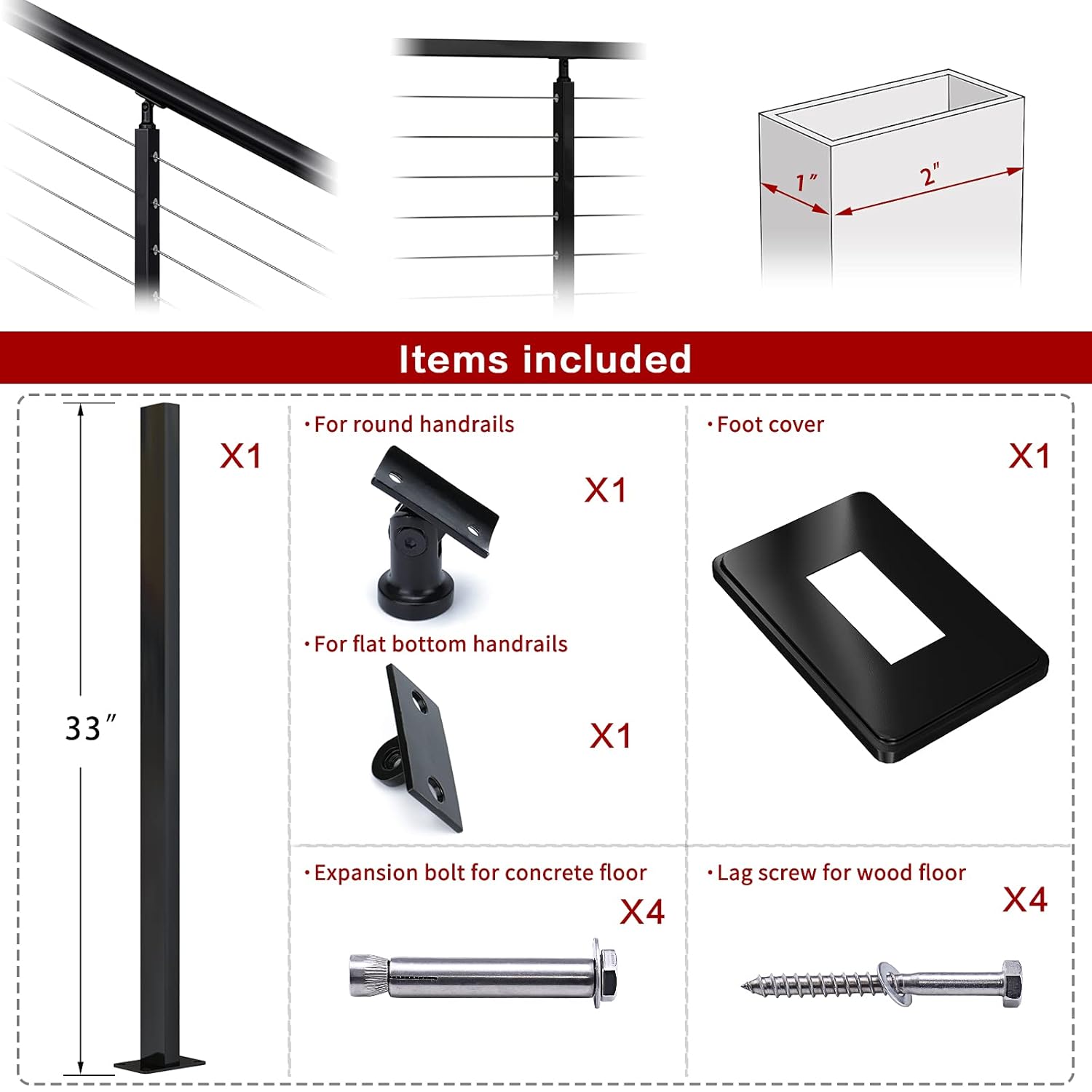 Muzata Cable Railing Post Intermediate Stabilizer 36