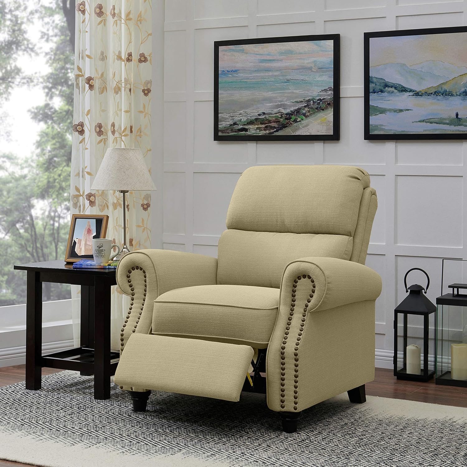 Domesis Cortez - Linen Push Back Recliner Chair, Barley Tan