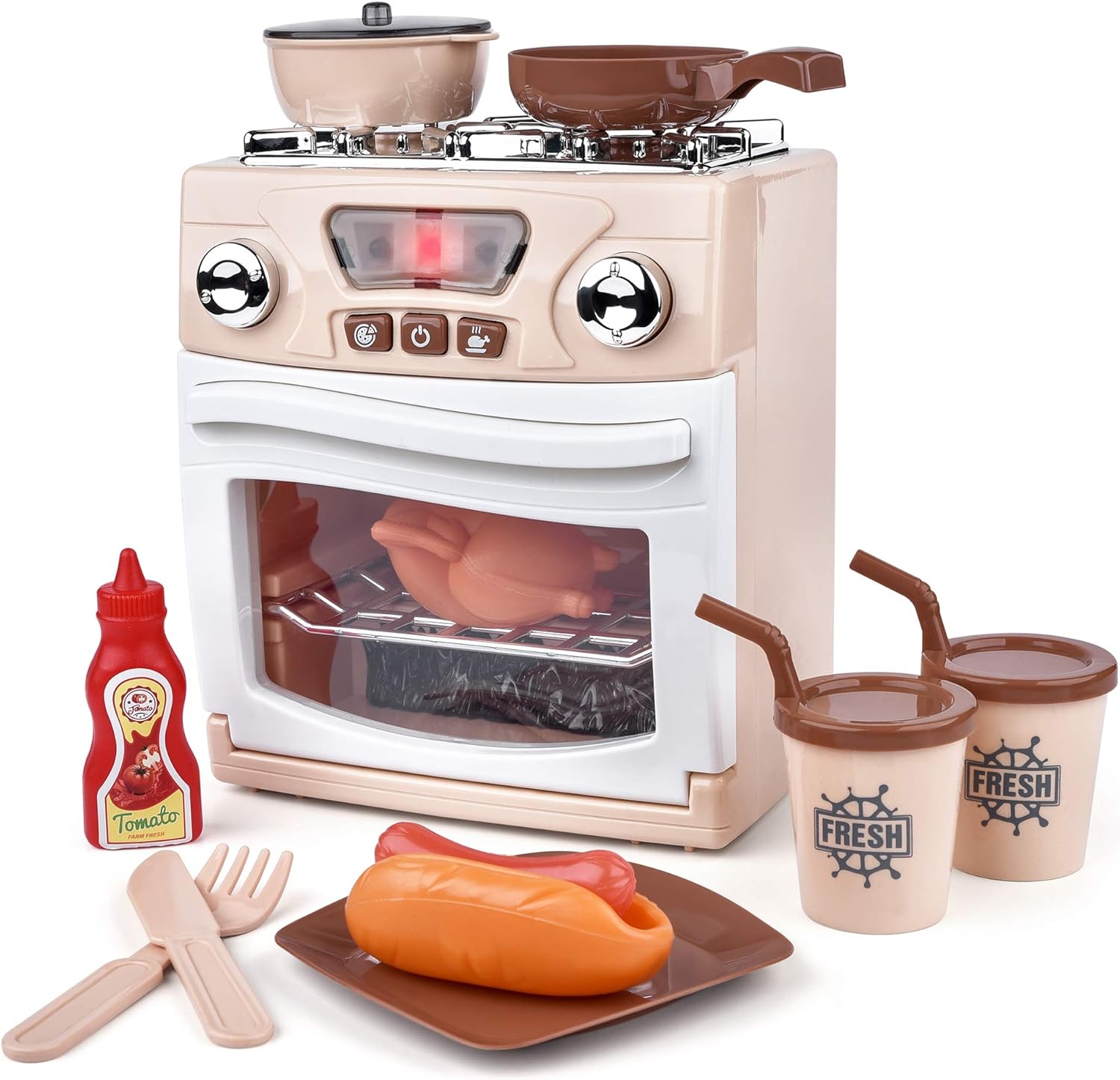 ONDEKT Kids Kitchen Oven Set &ndash; Pretend Play Toy for Kids &ndash; Safe &ndash; Compact & Lightweight &ndash; All-Inclusive & Attractive Design &ndash; Realistic Functions - Ideal Gift for Girls & Boys - Lights Up with Sound