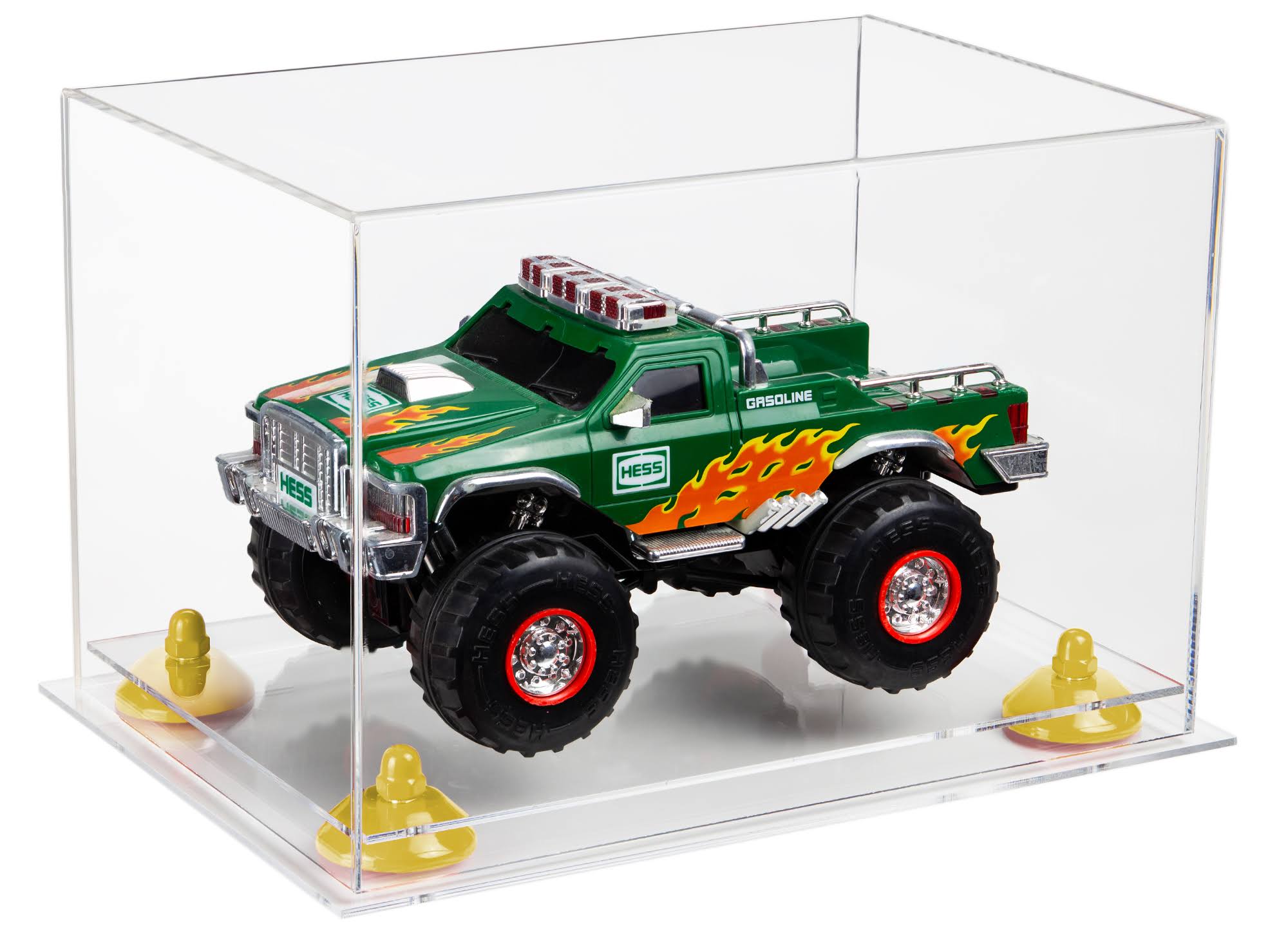 Versatile Clear Acrylic Display Case - Medium Rectangle Box with Yellow Risers and Clear Base 12x22 x 8.25x22 x 8x22 (A004-YR)