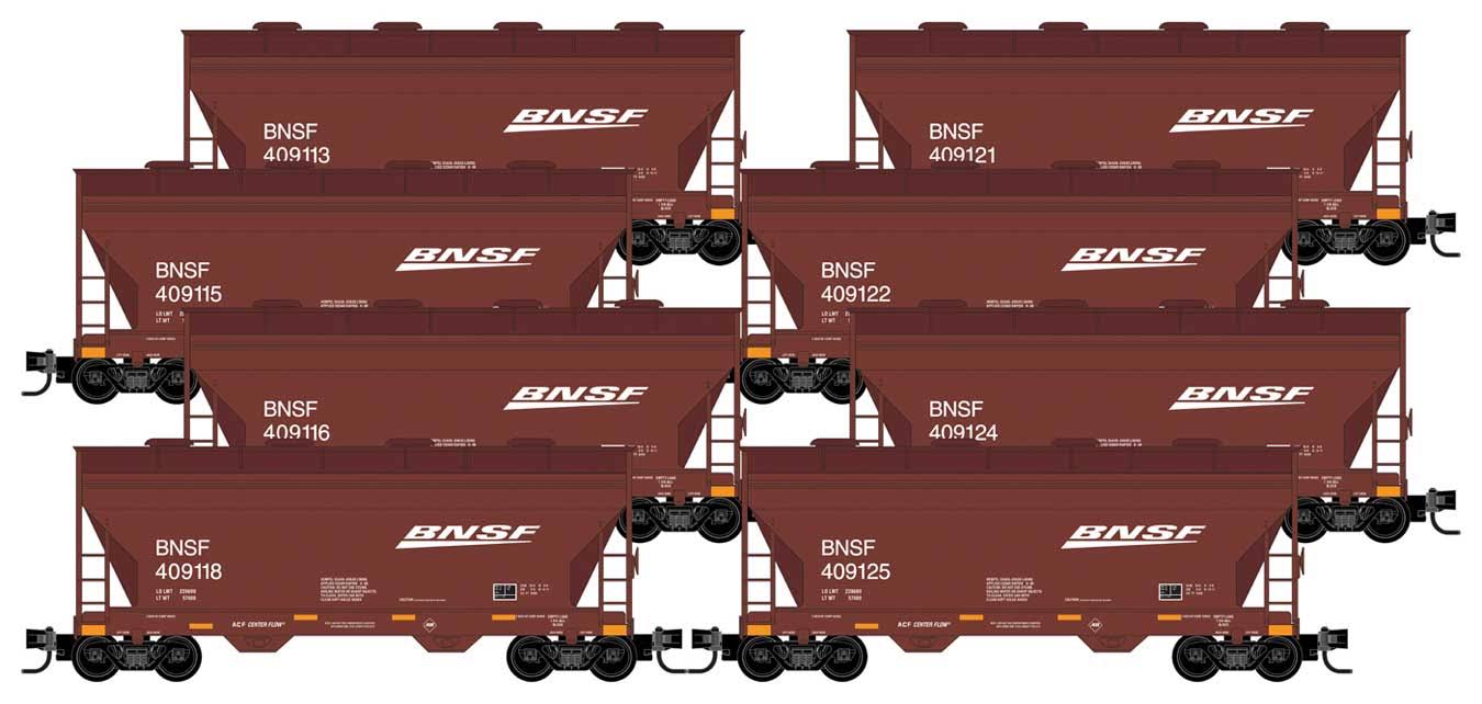 Micro-Trains MTL N-Scale BNSF 2-Bay Centerflow Covered Hoppers - Runner 8-Pack