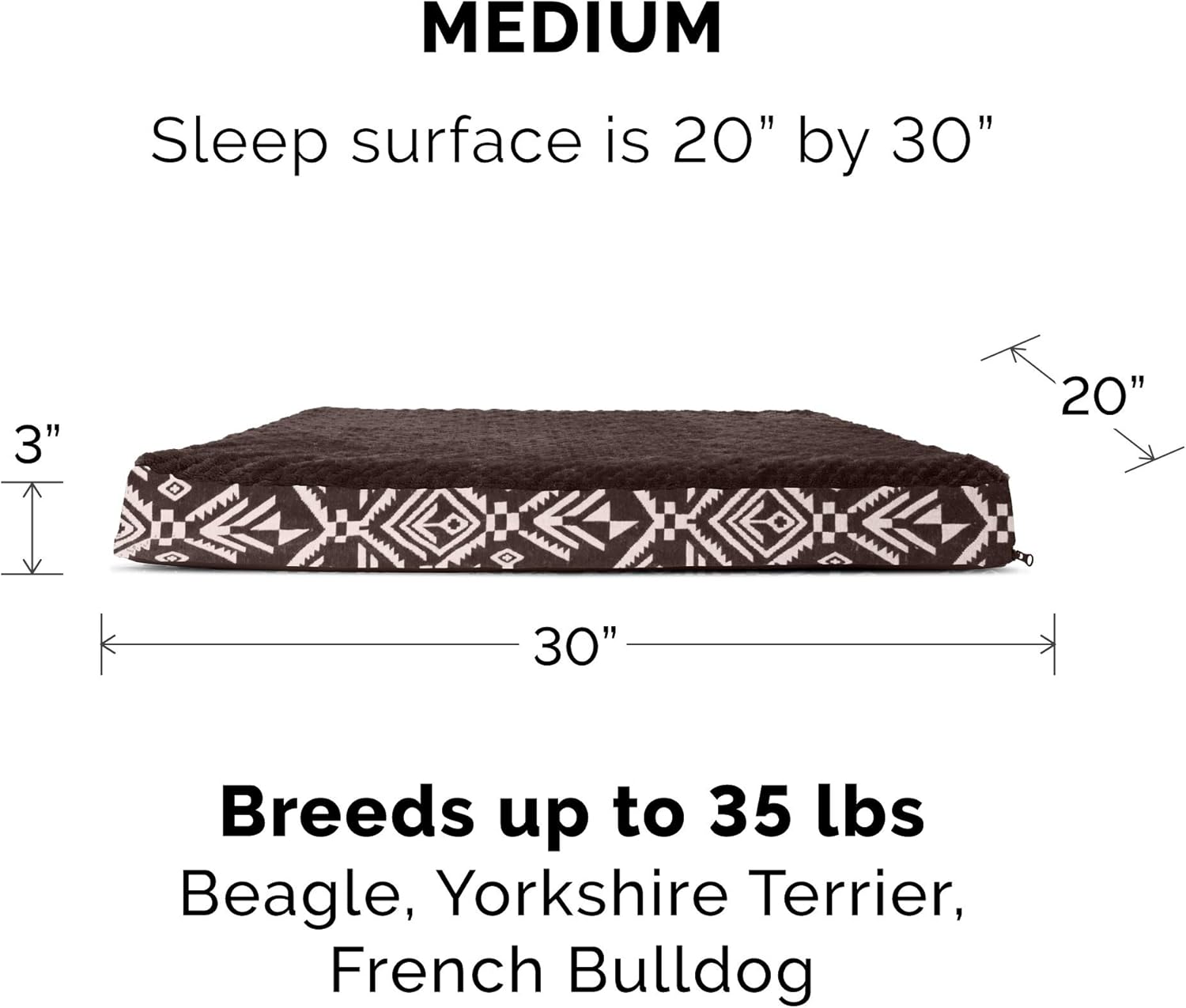 Furhaven Pet Bed for Dogs and Cats - Plush and Southwest Kilim Decor Mattress Egg Crate Orthopedic Dog Bed, Removable Machine Washable Cover - Southwest Espresso, Medium