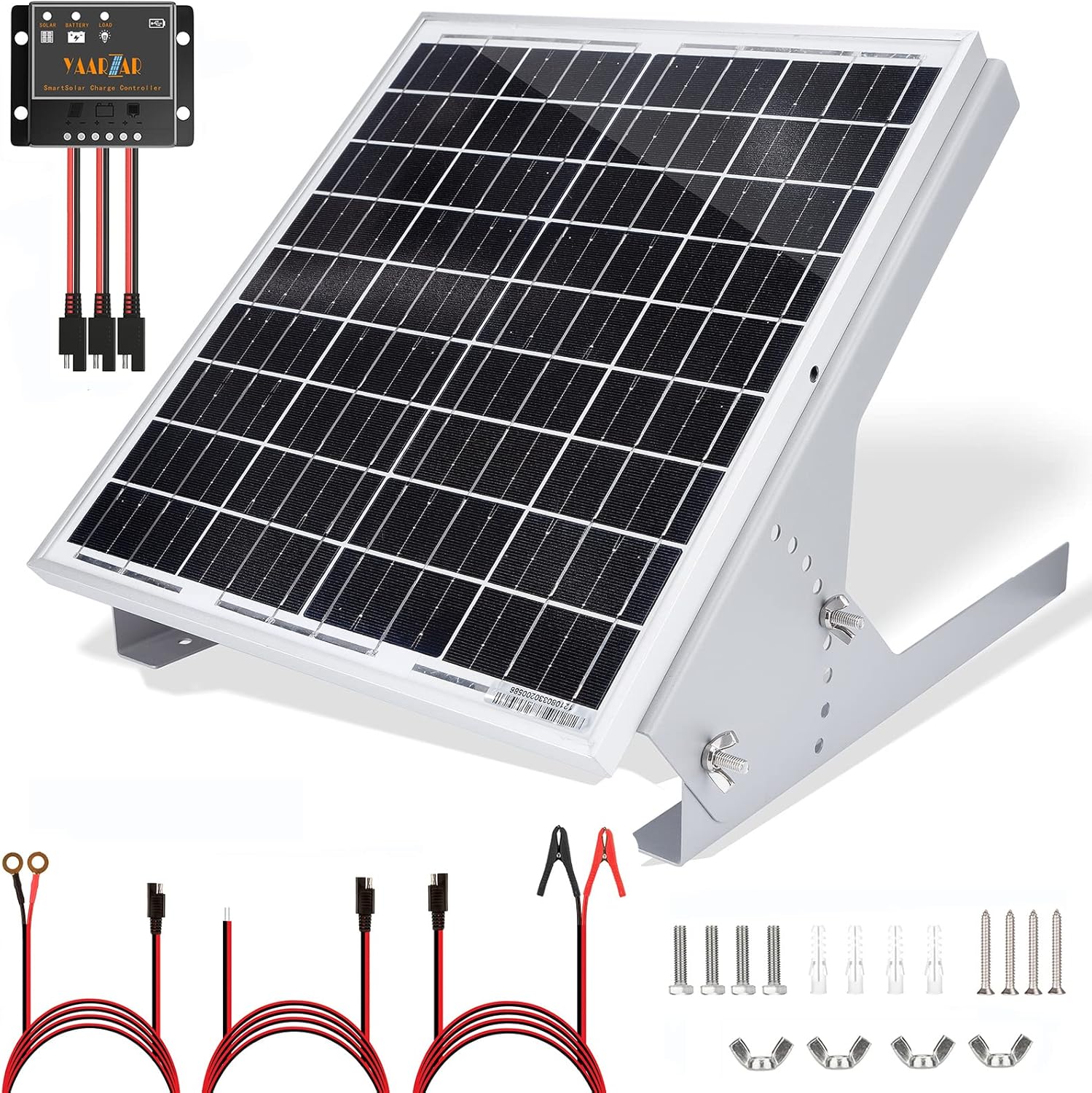 YAARZAR 20 Watt 12V Solar Panel Kit with Adjustable Solar Panels Tilt Mount Brackets and 5A 12V/24V PWM Solar Charge Controller for 12V Battery RV Boat Homes and Any Off-Grid Applications